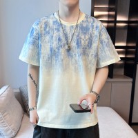 2024新款夏季男潮流宽松服潮牌学生短袖T恤上衣圆领花五分袖半袖