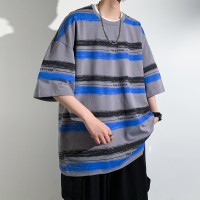 港风1纯棉新款夏季男潮流宽松服潮牌学生短袖T恤上衣圆领五分袖