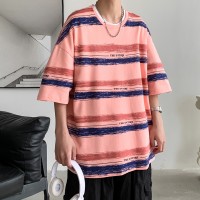 港风1纯棉新款夏季男潮流宽松服潮牌学生短袖T恤上衣圆领五分袖