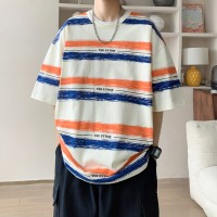 港风1纯棉新款夏季男潮流宽松服潮牌学生短袖T恤上衣圆领五分袖