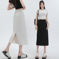 波点半身裙女夏季新款高腰显瘦包臀裙中长款开叉a字一步裙子