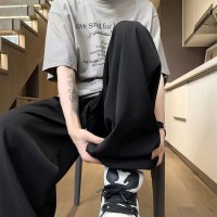 日系慵懒风垂感冰丝裤子男士夏季薄款宽松直筒阔腿裤男生休闲长裤