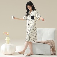 夏日睡裙女夏季纯棉短袖薄款夏天睡衣孕妇中长裙气质连衣裙家居服