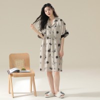 夏日睡裙女夏季纯棉短袖薄款夏天睡衣孕妇中长裙气质连衣裙家居服