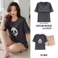 新款睡衣女短袖短裤带胸垫套装夏季韩版学生甜美可爱卡通家居服