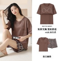 2024睡衣女夏季纯棉短裤短袖夏天薄款卡通简约可外穿家居服套装