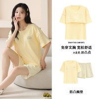 2024睡衣女夏季纯棉短裤短袖夏天薄款卡通简约可外穿家居服套装