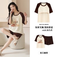 2024睡衣女夏季纯棉短裤短袖夏天薄款卡通简约可外穿家居服套装