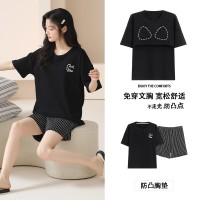 2024睡衣女夏季纯棉短裤短袖夏天薄款卡通简约可外穿家居服套装