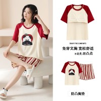 2024睡衣女夏季纯棉短裤短袖夏天薄款卡通简约可外穿家居服套装