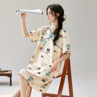 2024古风短袖睡裙女夏季新中式女士睡衣夏款仿棉薄款家居服可外穿