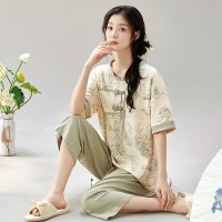 夏季新款睡衣女士短袖七分裤新中式民族风甜美休闲家居服可外穿