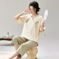 夏季新款睡衣女士短袖七分裤新中式民族风甜美休闲家居服可外穿