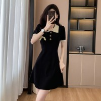 瘦瘦裙/polo黑色连衣裙夏小个子收腰显瘦新款小香风