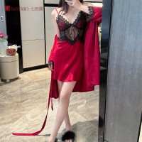 蕾丝诱惑显瘦冰丝睡裙套装性感吊带带胸垫睡衣春夏私房女士家居服