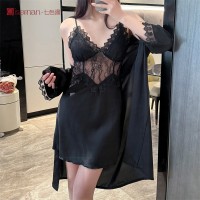 蕾丝诱惑显瘦冰丝睡裙套装性感吊带带胸垫睡衣春夏私房女士家居服
