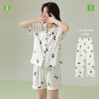 【三件套】夏季风熊猫拉架棉睡衣女夏短袖纯棉女生款家居服套装