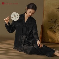 新中式长袖缎面薄款睡衣套装冰丝民族风家居服春夏可外穿睡衣女