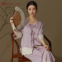 新中式短袖睡衣春秋款女高级感冰丝提花家居服可外穿睡衣套装夏季