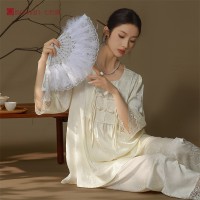 新中式高级感缎面女士家居服七分袖春夏睡衣套装可外穿民族风睡衣
