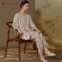 新中式高级感缎面女士家居服七分袖春夏睡衣套装可外穿民族风睡衣