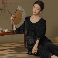 新中式高级感缎面女士家居服七分袖春夏睡衣套装可外穿民族风睡衣