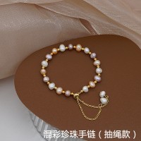 精致淡水珍珠玉石手链女时尚简约气质手串抽拉式手链简约小巧手饰