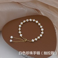 精致淡水珍珠玉石手链女时尚简约气质手串抽拉式手链简约小巧手饰